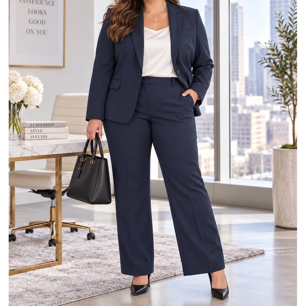 Ann Taylor Navy Blue 2 Piece Pant Suit Blazer Kate Fit Trousers Set Size 18